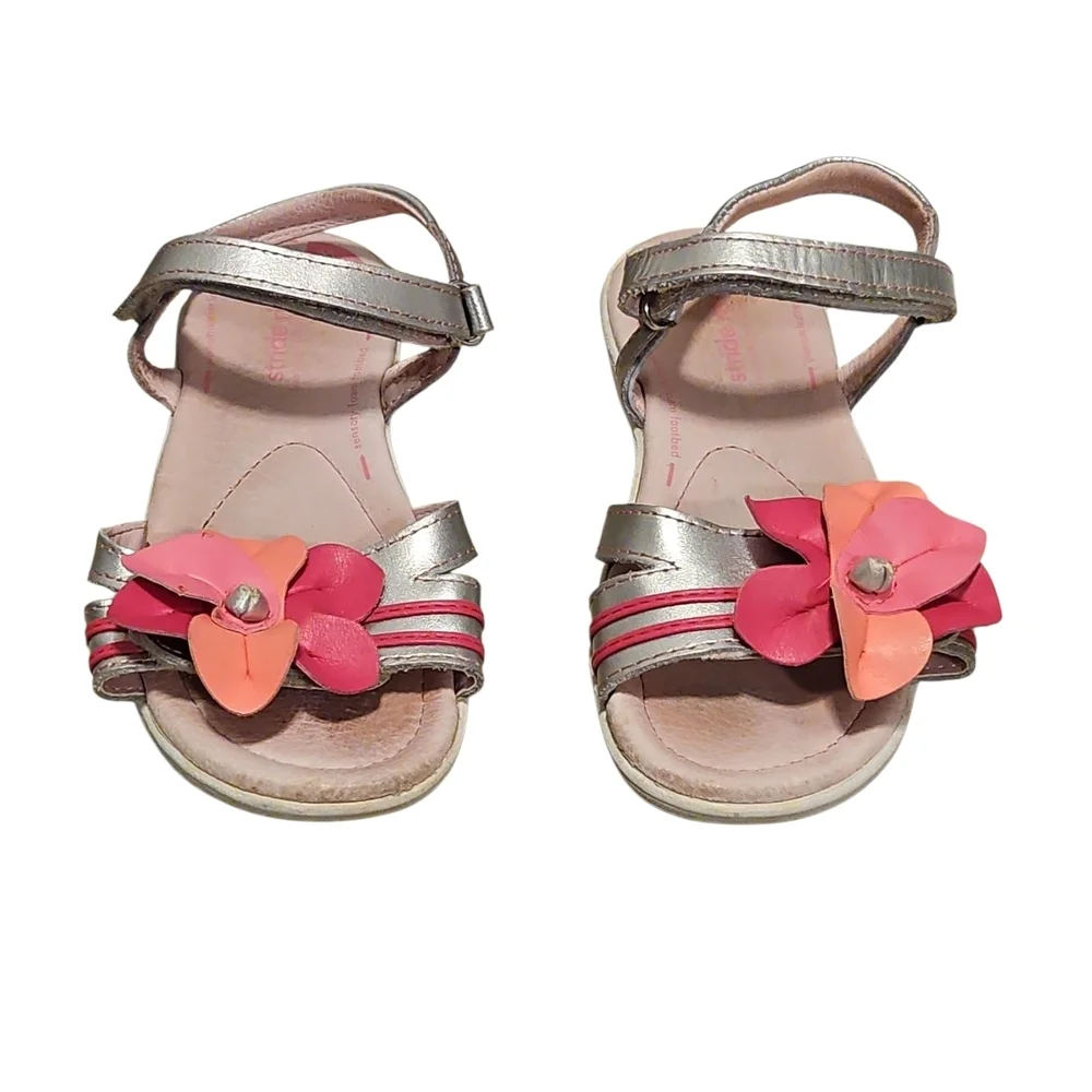 Stride Rite Pink/Silver Sandals w/Flower Accent